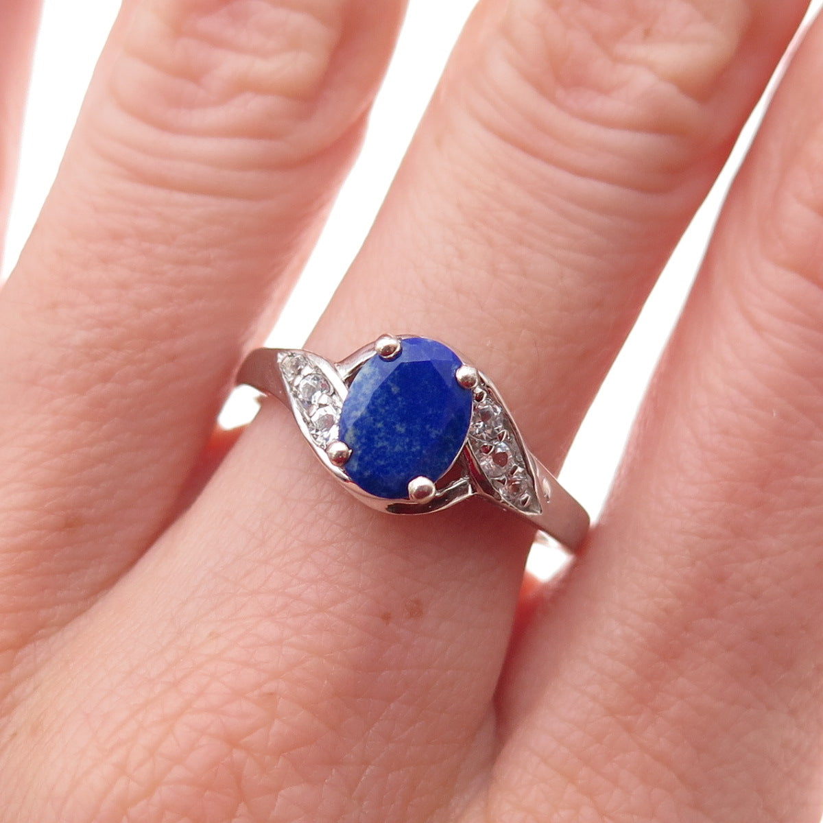 Chuck Clemency 925 Sterling Silver Real Lapis & White Topaz Ring Size 8