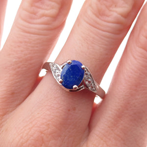 Chuck Clemency 925 Sterling Silver Real Lapis & White Topaz Ring Size 8
