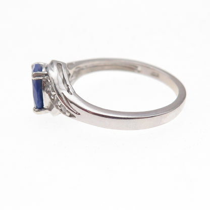 Chuck Clemency 925 Sterling Silver Real Lapis & White Topaz Ring Size 8
