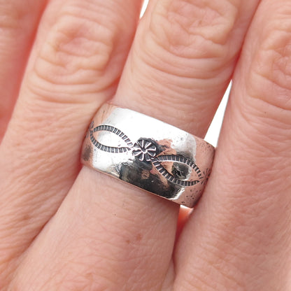 Old Pawn 925 Sterling Silver Vintage Southwestern Tribal Band Ring Size 8