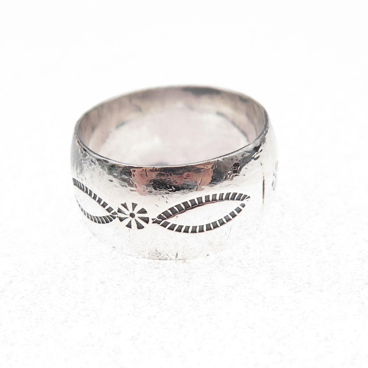 Old Pawn 925 Sterling Silver Vintage Southwestern Tribal Band Ring Size 8