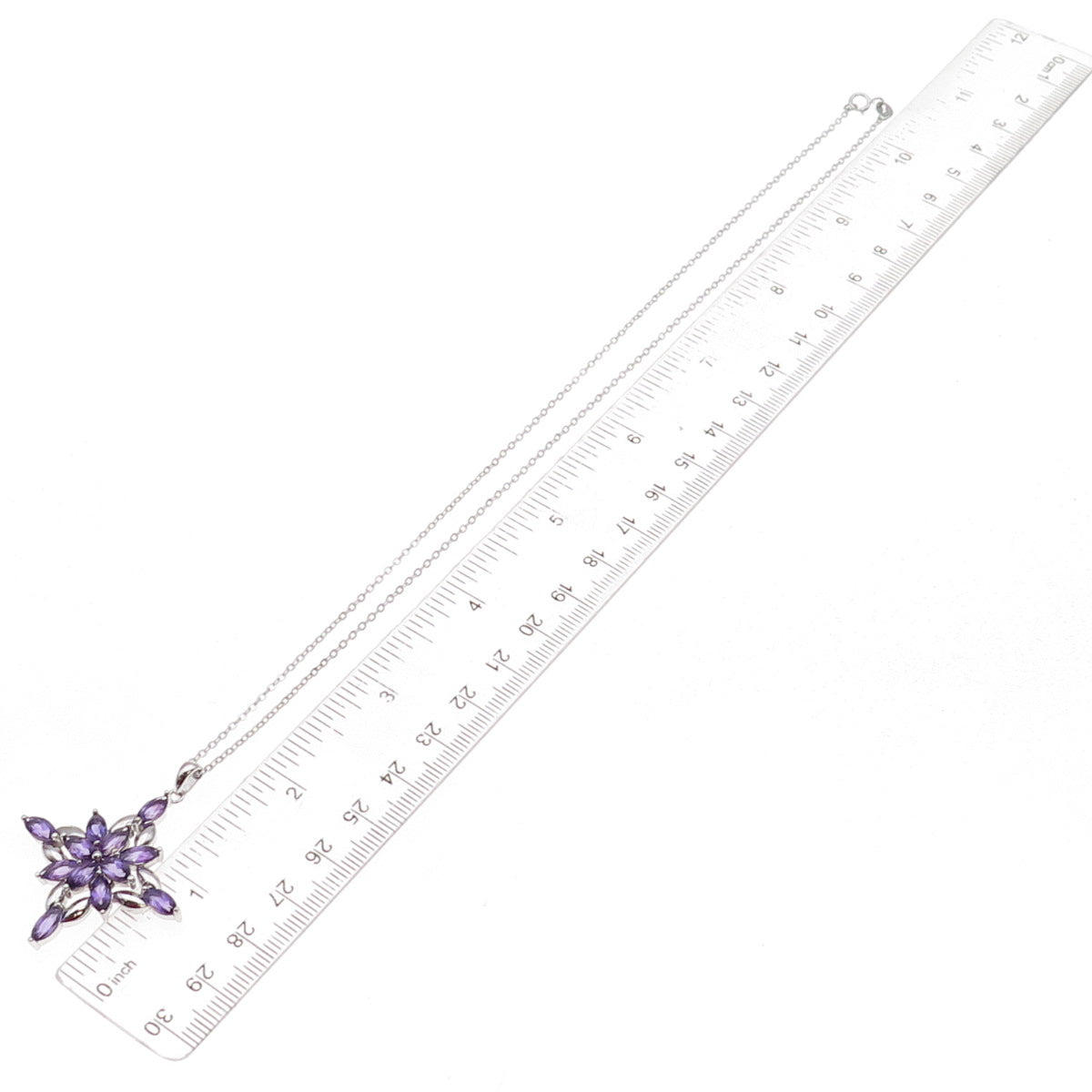 925 Sterling Silver Real Amethyst Floral Cable Chain Necklace 18"