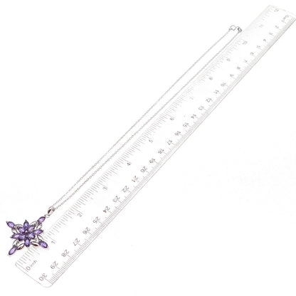 925 Sterling Silver Real Amethyst Floral Cable Chain Necklace 18"