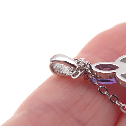 925 Sterling Silver Real Amethyst Floral Cable Chain Necklace 18"