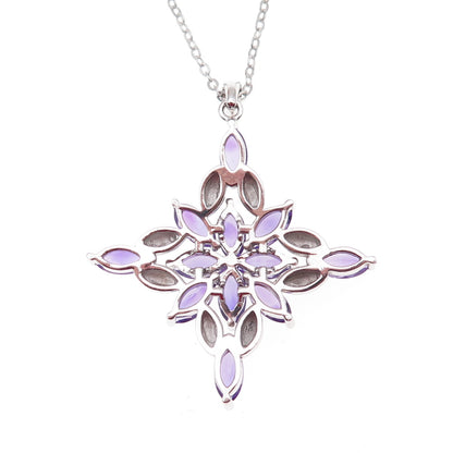 925 Sterling Silver Real Amethyst Floral Cable Chain Necklace 18"
