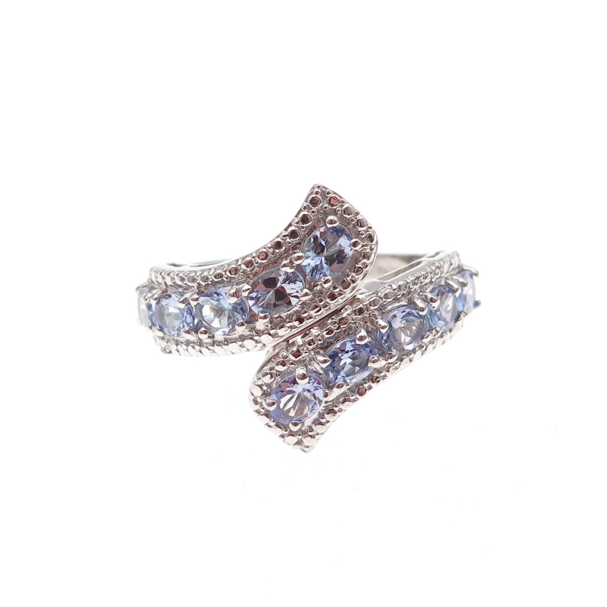 Chuck Clemency 925 Sterling Silver Real Oval-Cut Tanzanite Bypass Ring Size 8