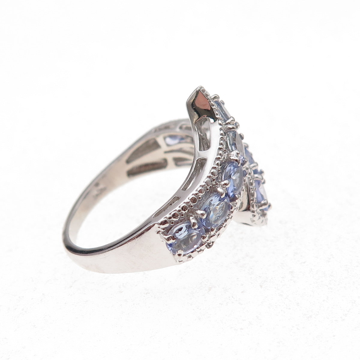 Chuck Clemency 925 Sterling Silver Real Oval-Cut Tanzanite Bypass Ring Size 8