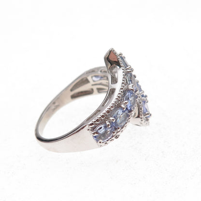 Chuck Clemency 925 Sterling Silver Real Oval-Cut Tanzanite Bypass Ring Size 8