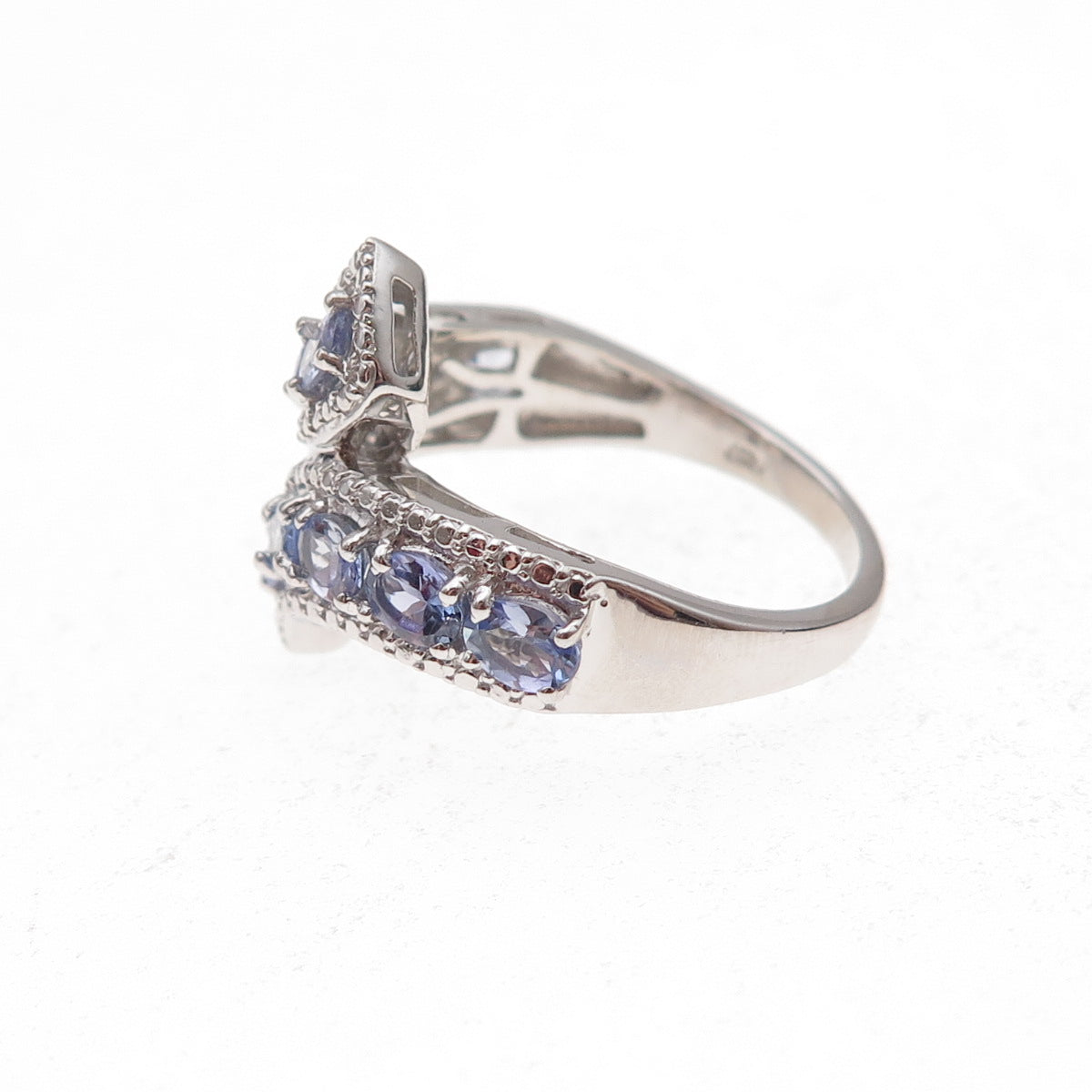 Chuck Clemency 925 Sterling Silver Real Oval-Cut Tanzanite Bypass Ring Size 8