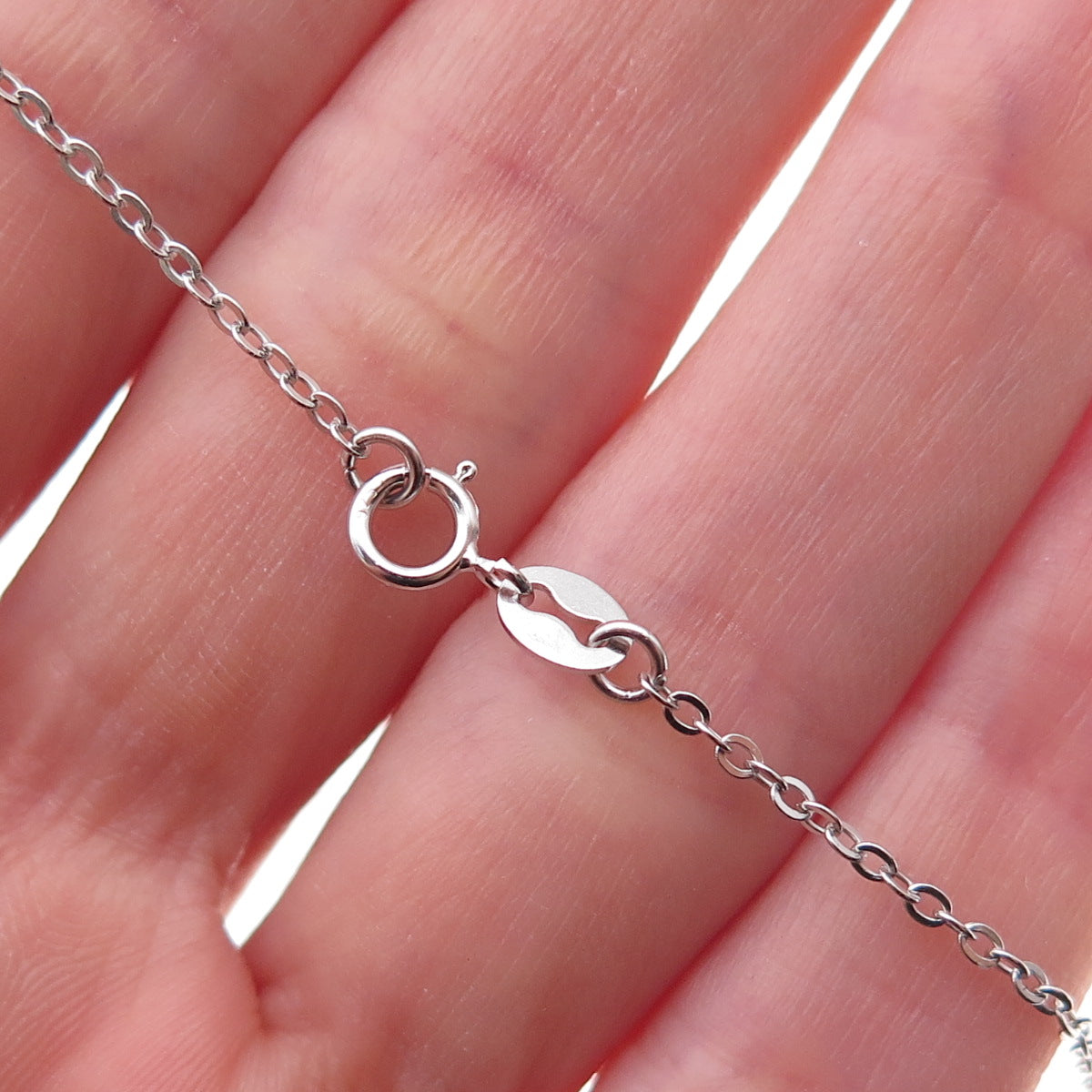 925 Sterling Silver Mexico Real Diamond & Aquamarine Floral Chain Necklace 18"