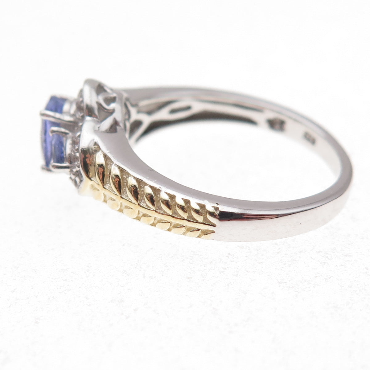 Chuck Clemency 925 Sterling 2-Tone Real Tanzanite & White Topaz Ring Size 8.25