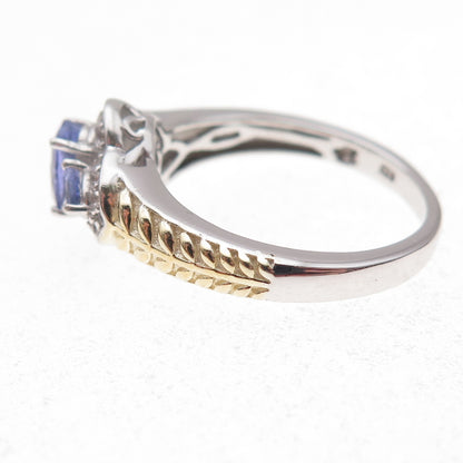 Chuck Clemency 925 Sterling 2-Tone Real Tanzanite & White Topaz Ring Size 8.25
