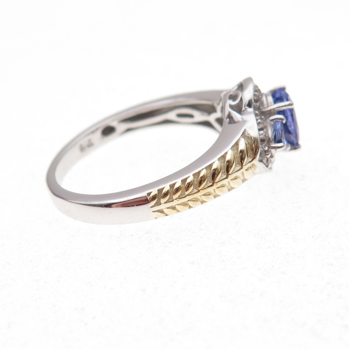 Chuck Clemency 925 Sterling 2-Tone Real Tanzanite & White Topaz Ring Size 8.25