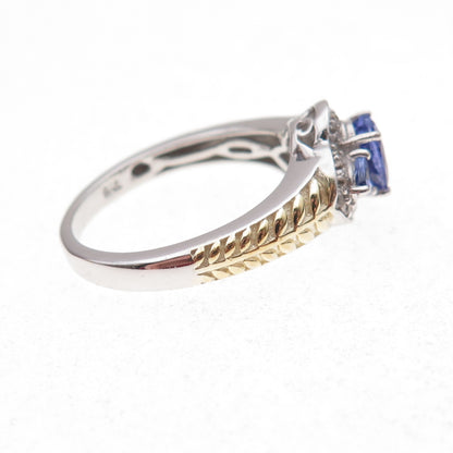 Chuck Clemency 925 Sterling 2-Tone Real Tanzanite & White Topaz Ring Size 8.25