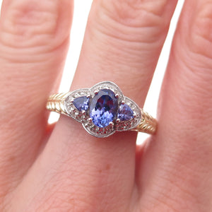 Chuck Clemency 925 Sterling 2-Tone Real Tanzanite & White Topaz Ring Size 8.25