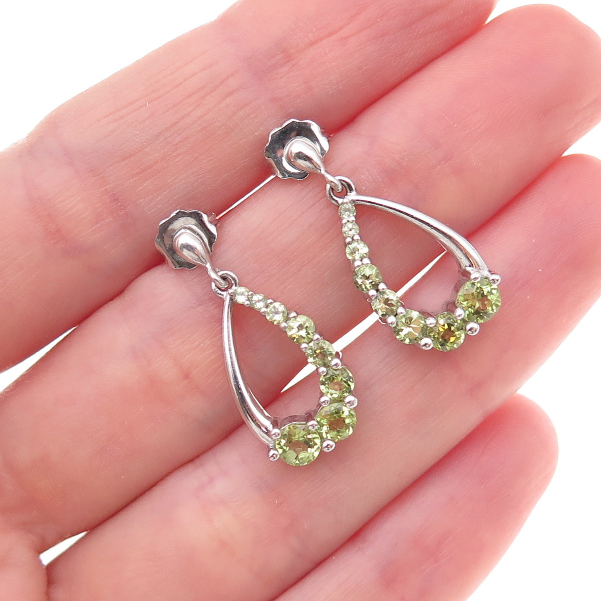 Atelier 925 Sterling Silver Real Graduated Peridot Teardrop Dangle Earrings
