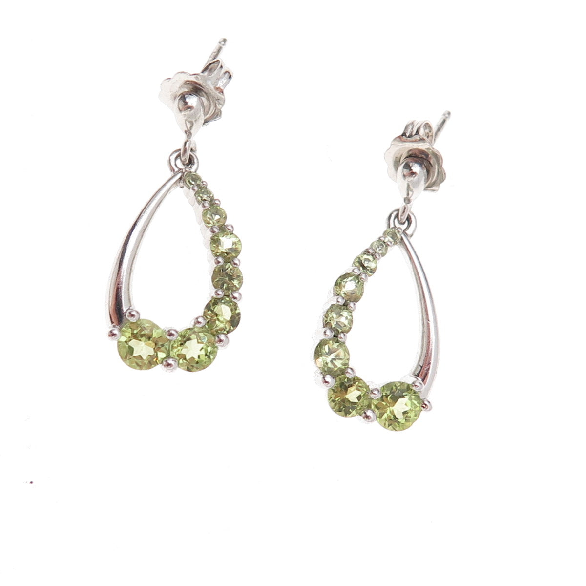 Atelier 925 Sterling Silver Real Graduated Peridot Teardrop Dangle Earrings