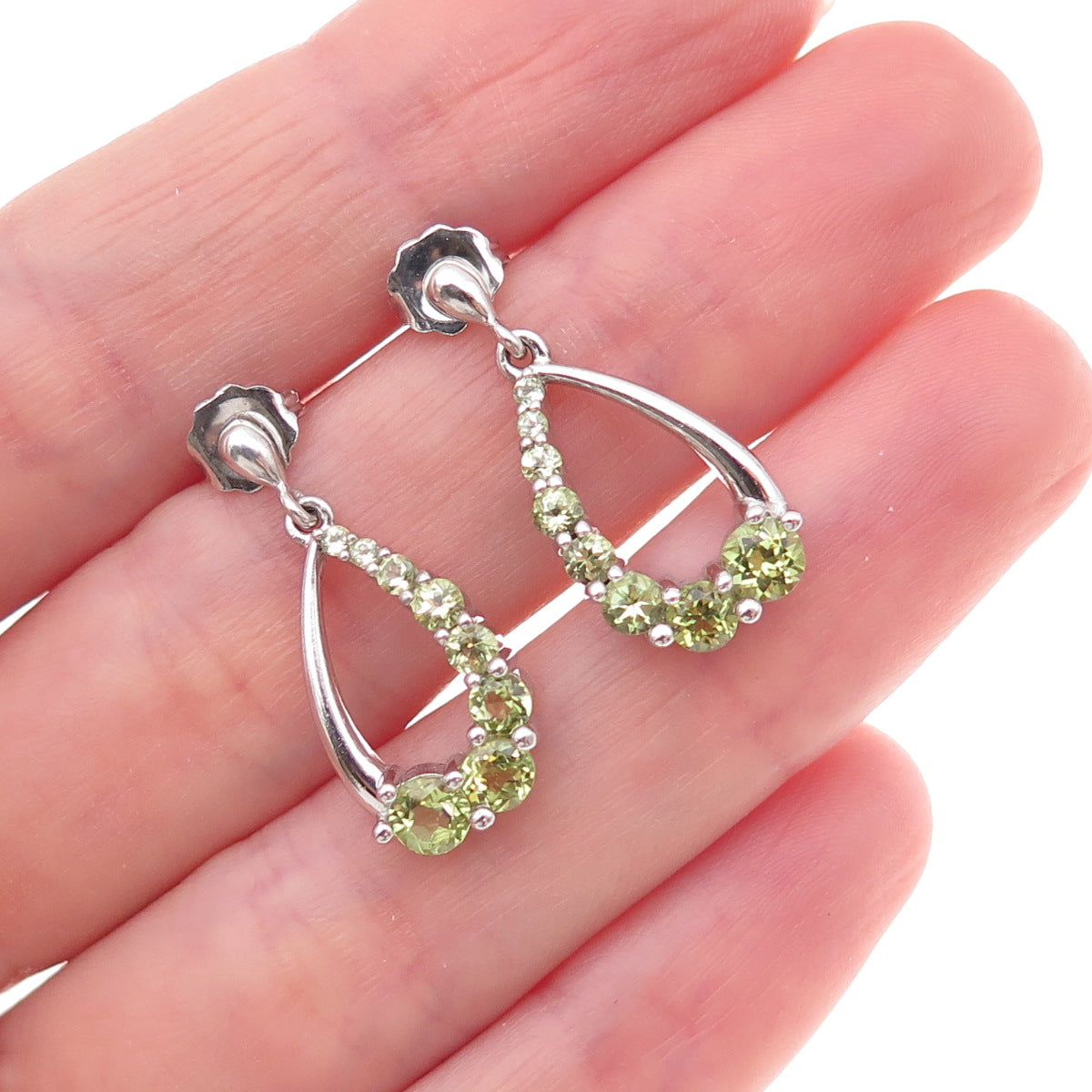 Atelier 925 Sterling Silver Real Graduated Peridot Teardrop Dangle Earrings