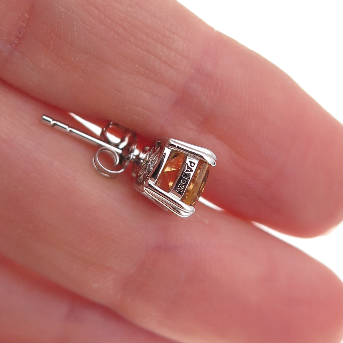 925 Sterling Silver Real Citrine & White Topaz Stud Earrings