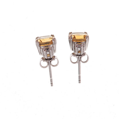 925 Sterling Silver Real Citrine & White Topaz Stud Earrings