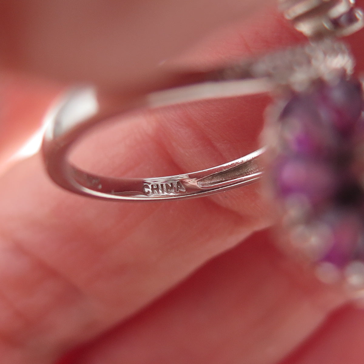 925 Sterling Silver Real Amethyst & White Topaz Floral Bypass Ring Size 6
