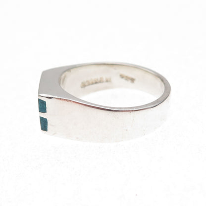 925 Sterling Silver Vintage Mexico Real Turquoise Inlay Ring Size 8.25