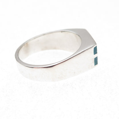 925 Sterling Silver Vintage Mexico Real Turquoise Inlay Ring Size 8.25