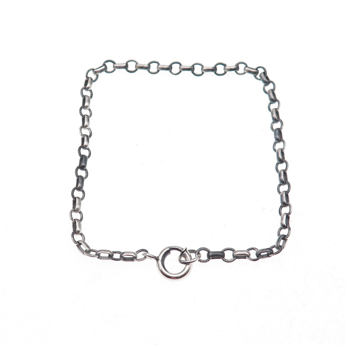 925 Sterling Silver Antique Art Deco Rolo Link Oxidized Bracelet 7.25"