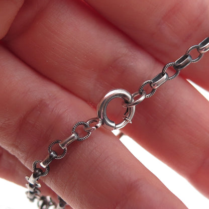 925 Sterling Silver Antique Art Deco Rolo Link Oxidized Bracelet 7.25"