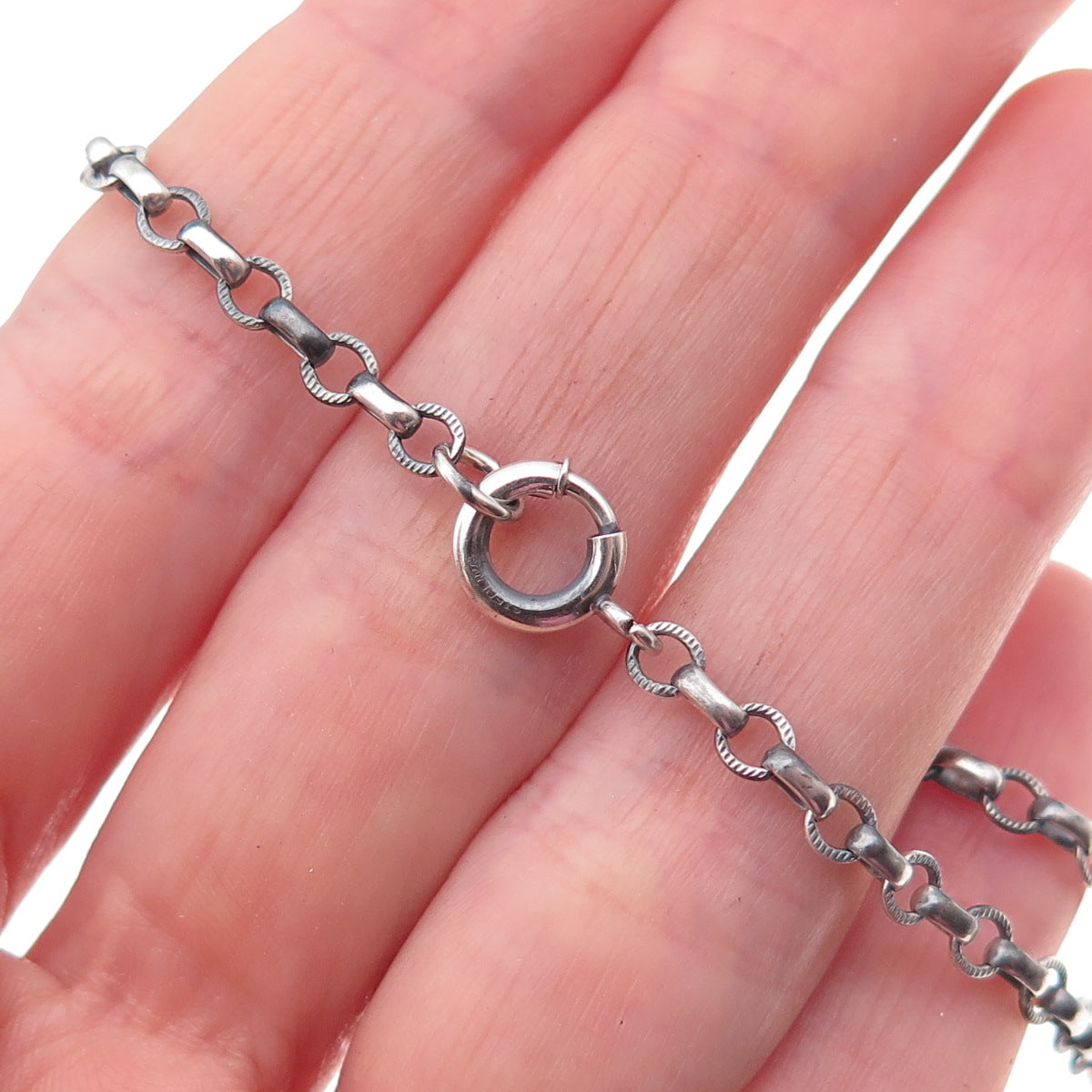 925 Sterling Silver Antique Art Deco Rolo Link Oxidized Bracelet 7.25"