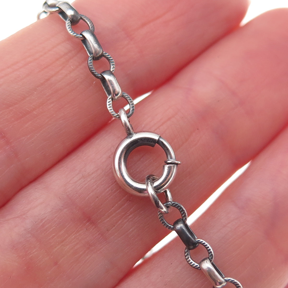 925 Sterling Silver Antique Art Deco Rolo Link Oxidized Bracelet 7.25"