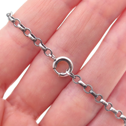 925 Sterling Silver Antique Art Deco Rolo Link Oxidized Bracelet 7.25"