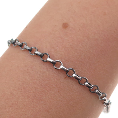 925 Sterling Silver Antique Art Deco Rolo Link Oxidized Bracelet 7.25"