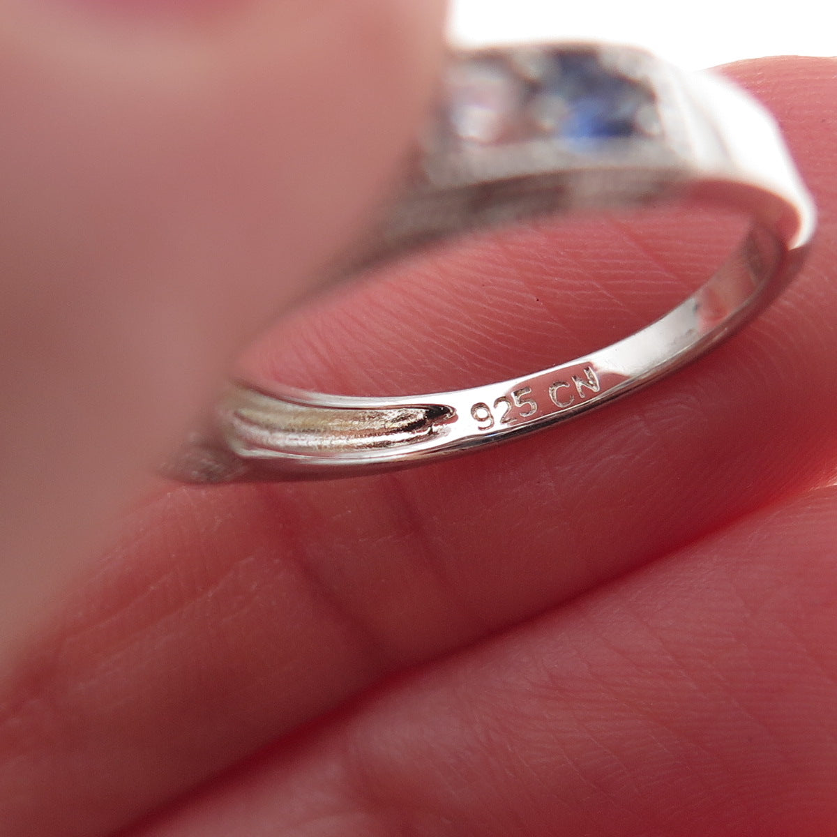 925 Sterling Silver Real Round-Cut Sapphire & White Topaz Band Ring Size 5.5