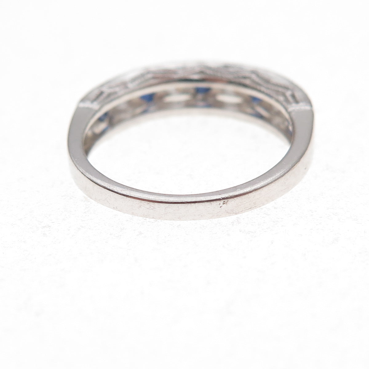 925 Sterling Silver Real Round-Cut Sapphire & White Topaz Band Ring Size 5.5