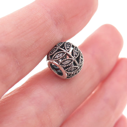 Pandora 925 Sterling Silver C Z Sparkling Leaves Slide Bead Charm