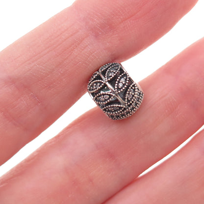 Pandora 925 Sterling Silver C Z Sparkling Leaves Slide Bead Charm