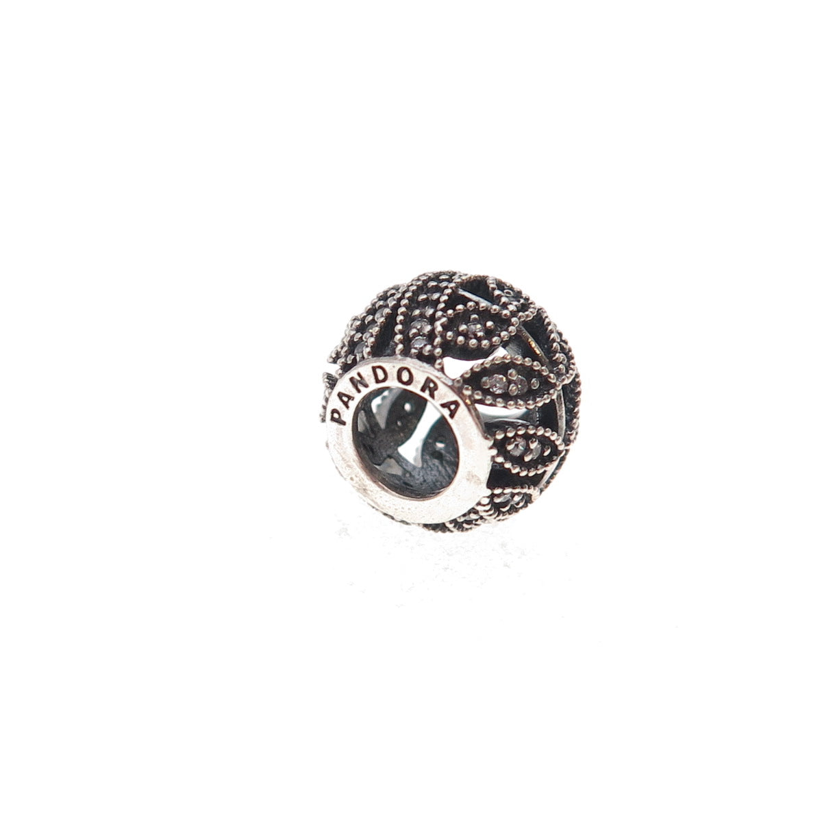 Pandora 925 Sterling Silver C Z Sparkling Leaves Slide Bead Charm