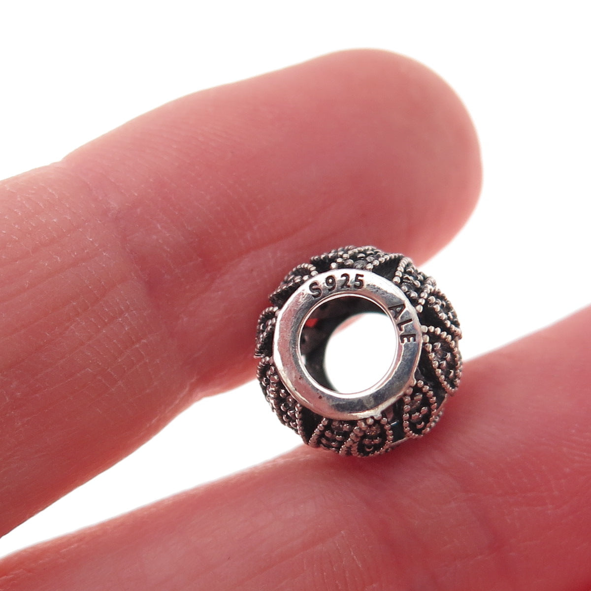 Pandora 925 Sterling Silver C Z Sparkling Leaves Slide Bead Charm