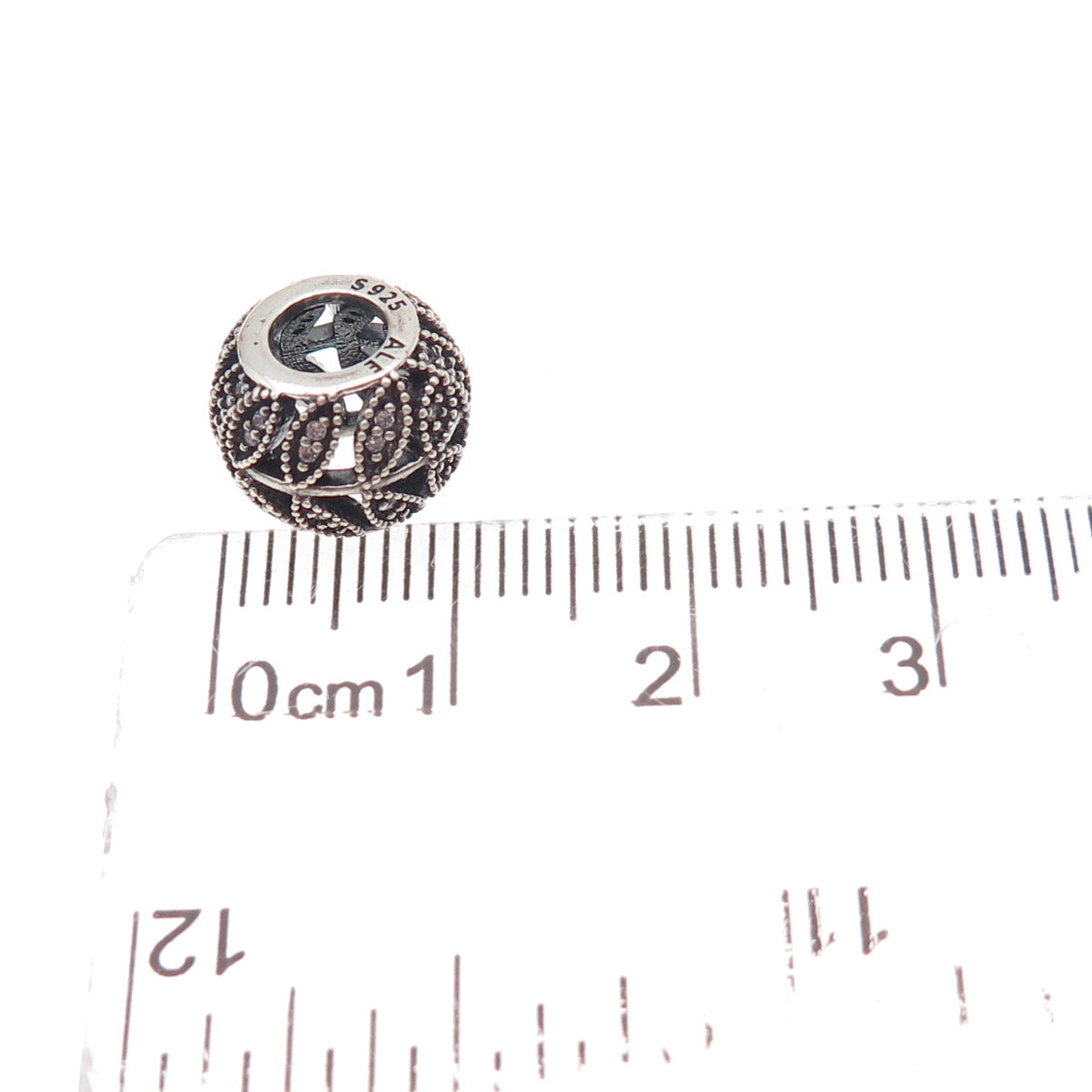 Pandora 925 Sterling Silver C Z Sparkling Leaves Slide Bead Charm