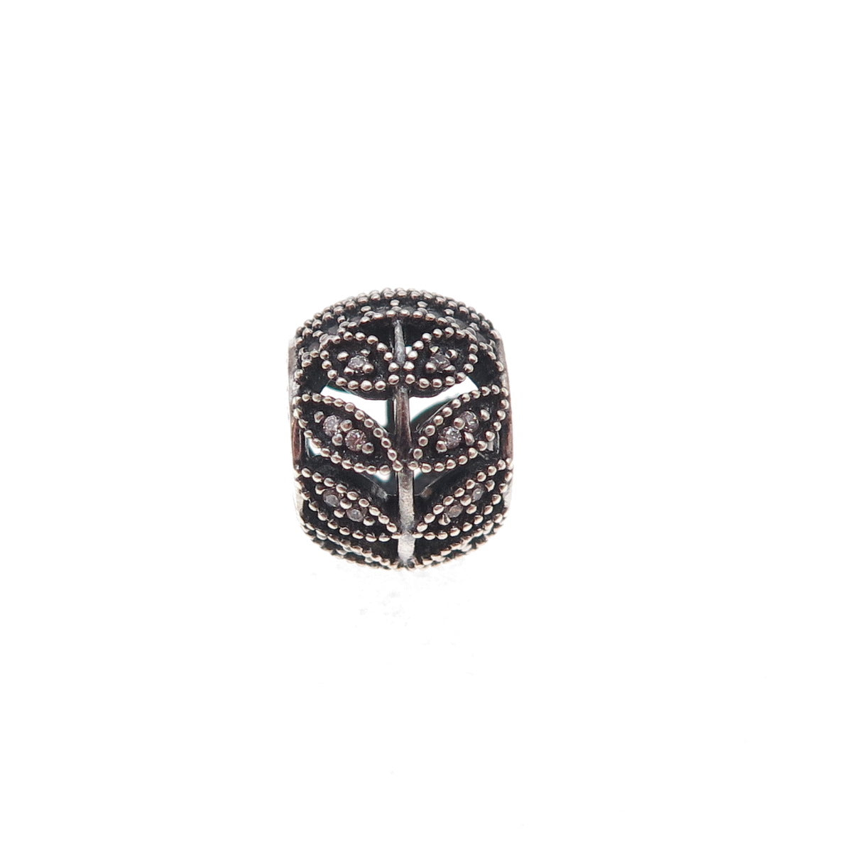 Pandora 925 Sterling Silver C Z Sparkling Leaves Slide Bead Charm