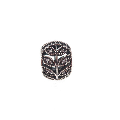 Pandora 925 Sterling Silver C Z Sparkling Leaves Slide Bead Charm