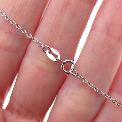 925 Sterling Silver Mexico Real Round-Cut Diamond Cable Chain Necklace 18"