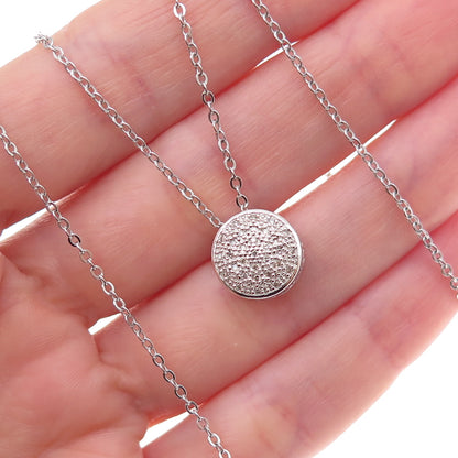 925 Sterling Silver Mexico Real Round-Cut Diamond Cable Chain Necklace 18"