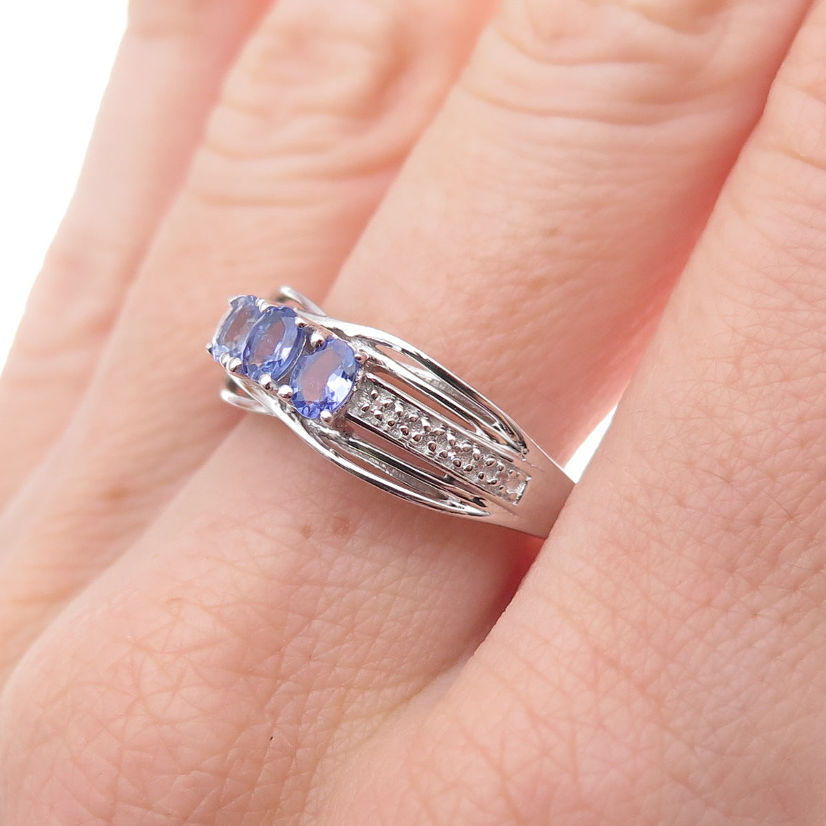 Chuck Clemency 925 Sterling Silver Real Tanzanite & White Topaz Ring Size 8.25