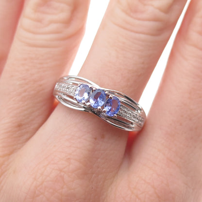 Chuck Clemency 925 Sterling Silver Real Tanzanite & White Topaz Ring Size 8.25