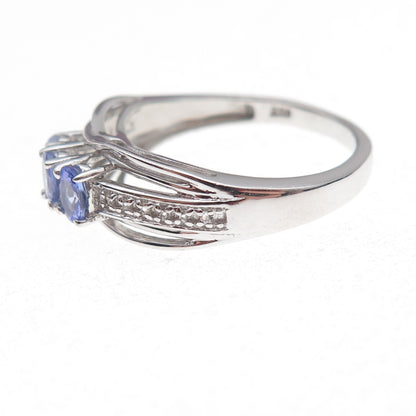 Chuck Clemency 925 Sterling Silver Real Tanzanite & White Topaz Ring Size 8.25