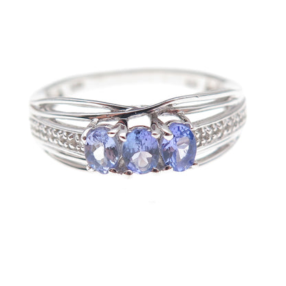 Chuck Clemency 925 Sterling Silver Real Tanzanite & White Topaz Ring Size 8.25