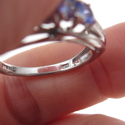Chuck Clemency 925 Sterling Silver Real Tanzanite & White Topaz Ring Size 8.25
