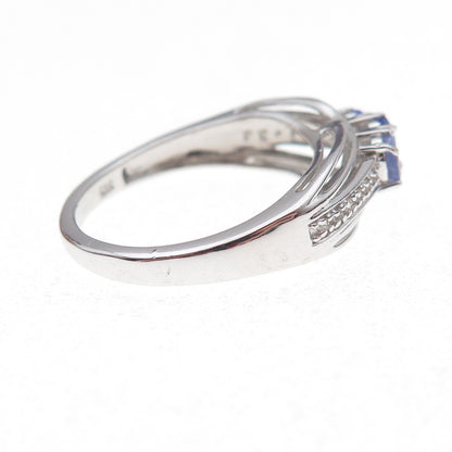Chuck Clemency 925 Sterling Silver Real Tanzanite & White Topaz Ring Size 8.25